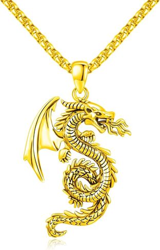 YueYuan Dragon Necklace for Men Scream Fire-breathing Dragon Pendant Necklace 925 Sterling Silver Medieval Mythic Totem Dragon Pendant Vintage Dinosaur Animal Jewelry Gifts for Birthday Christmas in Kuwait