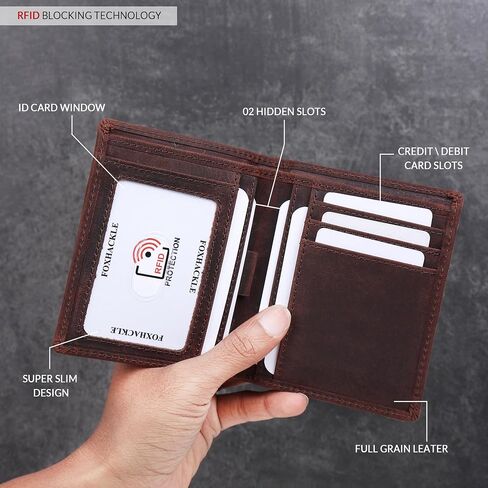 FOXHACKLE Slim Bifold Leather Wallet for Men with Secret Hidden Pocket and Coin Pocket, Dedicated SIM and Ejector Pin Slot | RFID Blocking Men’s Wallet with Separate Bill Section(Blue Tannish) in Saudi Arabia