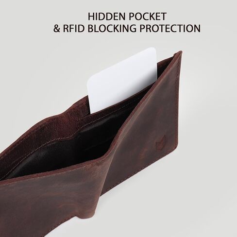 FOXHACKLE Slim Bifold Leather Wallet for Men with Secret Hidden Pocket and Coin Pocket, Dedicated SIM and Ejector Pin Slot | RFID Blocking Men’s Wallet with Separate Bill Section(Blue Tannish) in Saudi Arabia