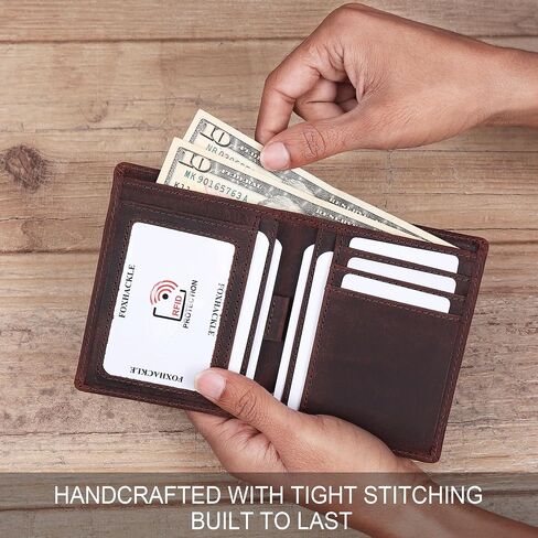 FOXHACKLE Slim Bifold Leather Wallet for Men with Secret Hidden Pocket and Coin Pocket, Dedicated SIM and Ejector Pin Slot | RFID Blocking Men’s Wallet with Separate Bill Section(Blue Tannish) in Saudi Arabia