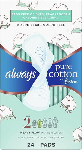 أولويز، قطن نقي مع وسادات فليكس فوم ذات تدفق ثقيل مقاس 2، 24 قطعة in Kuwait