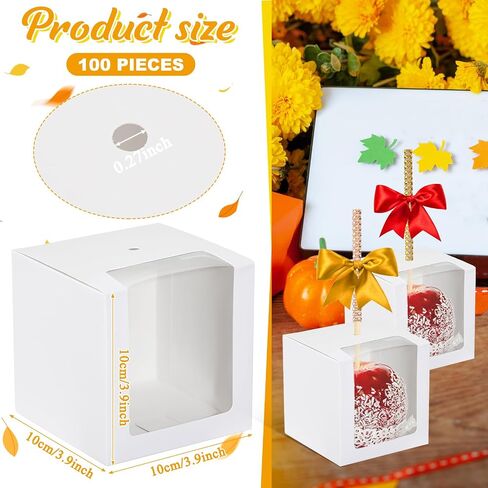 100 Pcs Candy Apple Boxes with Hole Caramel Apple Boxes 4 x 4 x 4 Inch Apple Gift Box Cookies Chocolate Apple Container with Clear Window for Harvest Autumn Party Wedding Baby Shower (Black) in Saudi Arabia