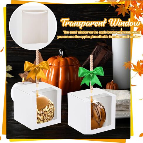 100 Pcs Candy Apple Boxes with Hole Caramel Apple Boxes 4 x 4 x 4 Inch Apple Gift Box Cookies Chocolate Apple Container with Clear Window for Harvest Autumn Party Wedding Baby Shower (Black) in Saudi Arabia