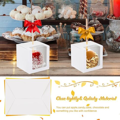 100 Pcs Candy Apple Boxes with Hole Caramel Apple Boxes 4 x 4 x 4 Inch Apple Gift Box Cookies Chocolate Apple Container with Clear Window for Harvest Autumn Party Wedding Baby Shower (Black) in Saudi Arabia