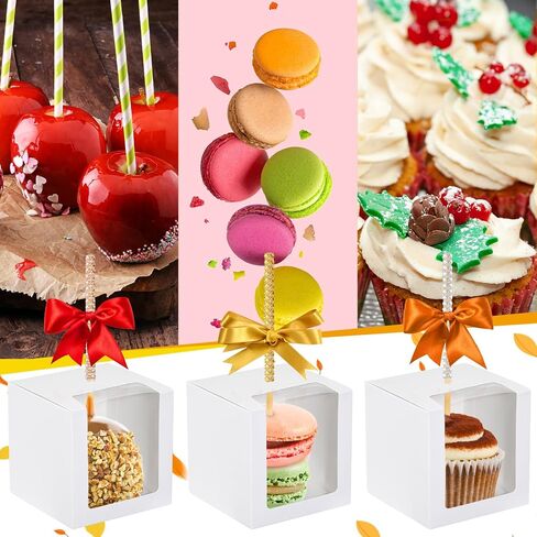 100 Pcs Candy Apple Boxes with Hole Caramel Apple Boxes 4 x 4 x 4 Inch Apple Gift Box Cookies Chocolate Apple Container with Clear Window for Harvest Autumn Party Wedding Baby Shower (Black) in Saudi Arabia