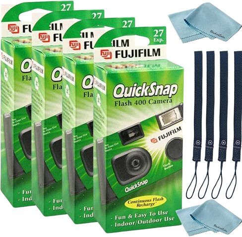 Fujifilm QuickSnap Flash 400 Disposable 35mm Camera • 2 Pack • 2 Hand Straps • BluebirdSales Microfiber Cleaning Cloth in Saudi Arabia