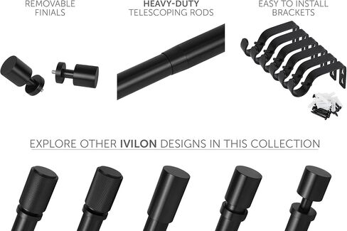 Ivilon Extra Long Curtain Rod for Windows - Spaced End Cap, 1 inch Diameter, Heavy Duty Drapery Rod, 120 to 240 Inches. Color Black in Saudi Arabia