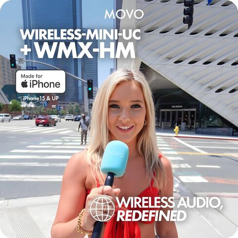 ميكروفونات Movo Wireless Mini UC Duo المزدوجة اللاسلكية المدمجة للغاية لهاتف iPhone 15 مع محول محمول - ميكروفون على شكل طية صدر السترة مع حامل بمقبض لمنشئي المحتوى والمقابلات وإعداد التقارير والمزيد in Kuwait