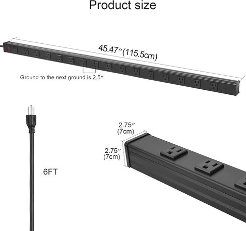 CCCEI Long Heavy Duty Metal Power Strip, 16 Outlet Large Industrial Multi Wide Strip for Garage Workshop, Extension Cord with Multiple Outlets, 15A, 125V, 1875W. 6 FT, Black. in Kuwait