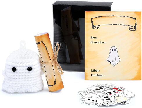 Adopt a Ghost in a Gift Box 2024 New Cute Little Pocket Ghost Mini Knitted Ghost Doll with a Tiny Scroll 3 Creative Ghost Funny Sticker Gift for Halloween Decoration Lover Ghost Story Friends Family in Saudi Arabia