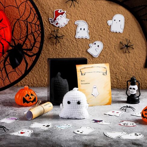 Adopt a Ghost in a Gift Box 2024 New Cute Little Pocket Ghost Mini Knitted Ghost Doll with a Tiny Scroll 3 Creative Ghost Funny Sticker Gift for Halloween Decoration Lover Ghost Story Friends Family in Saudi Arabia