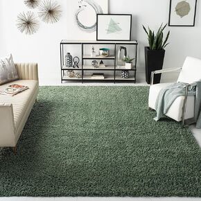 SAFAVIEH August Shag Collection Area Rug - 8' x 10', Green, Solid Design, Non-Shedding & Easy Care, 1.5-inch Thick Ideal for High Traffic Areas in Living Room, Bedroom (AUG200Y)