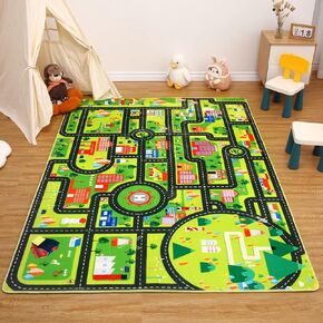 GlowSol Kids Room Area Rug Kids Rug Carpet City Lift Large Rugs Multi Color Road Traffic Carpet for Boys and Girls Soft Crawling Play Mat Nursery Area Rug, Grey Street, 8' 10'