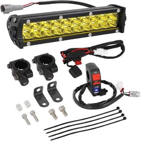 AUTOVIC Light Bar Kit, Motorcycle Front Light Bar with USB Socket Charger Switch Bright for Honda CRF110 KLX110 TTR110 YZ250F Dirt Bike Plug And Play