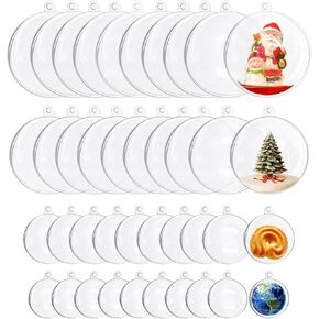 40 PCS Clear Acrylic Ball Ornaments, Plastic Christmas Fillable Ornaments, Transparent DIY Fillable Decoration Balls for Christmas Tree, Wedding, Party and Home Decor(4size)