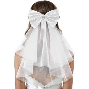 Urieo Floral Bride Veils White Tulle Wedding Veil With Comb Bachelorette Party Short Hair Accessories for Women