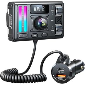 Nulaxy Bluetooth 5.3 Car Adapter with Air Vent Installation & DSP Noise Cancellation, QC3.0 & Type-C PD Car Charger Wireless FM Radio Transmitter Supports Bass & Treble Boost, Hands-Free Calling