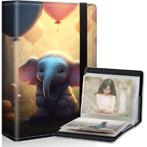 Cute Elephant Small Photo Album 5x7 inch PU Leather Cover Photo Albums with Elastic Band 120 Photos Inner Transparent Pockets Design for Family Anniversary Wedding Baby Pets