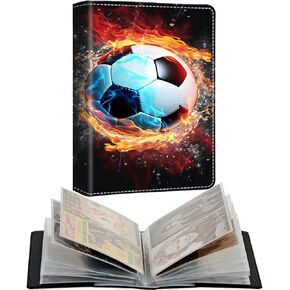 Photo Album 5x3.5" 80 Photos Pockets PU Leather Cover Photo Albums with Inner Transparent Pockets and Elastic Band Design for Family Anniversary Wedding Baby Pets,Fire Soccer