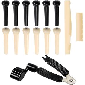 12Pcs Acoustic Guitar Bridge Pins Pegs With Bone Acoustic Guitar Bridge Saddle and Nut Bridge Pin Puller Remover Replacement Parts and Accessories