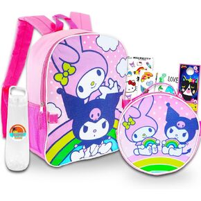 My Melody and Kuromi Backpack with Lunch Box - Bundle with 16" Sanrio School Backpack, Lunch Bag, Water Bottle, Stickers | My Melody and Kuromi School Bag