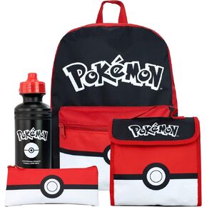 Pokémon School Bag 4 Piece Set | Kids Backpack And Lunch Bag Set With Pencil Case And Water Bottle | Children's Backpacks | Official Merchandise