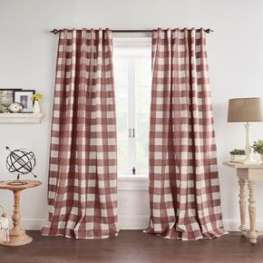 Elrene Home Fashions Farmhouse Living Grainger Buffalo-Check Blackout Window Curtain, Living Room and Bedroom Drape with Rod Pocket Tabs, 52" x 84", Red, 1 Panel
