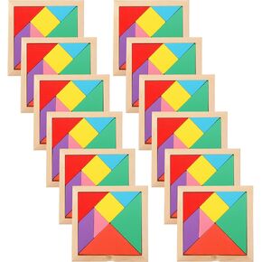 Meooeck 12 Pack Tangrams Wooden Puzzles Tangrams Classroom Set Tangrams for Kids Shape Tangram Puzzles Brain Logic Blocks for Games Educational Gifts for Adults Kids Ages 4-8 8-12(Classic Style)