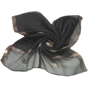 Women Mulberry Silk Scarf Lightweight Scarves Embroidered Butterfly Shawls and Wraps for Dresses