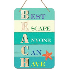 PETCEE Beach Door Décor Sign, 8"x12" Summer Beach Door Decorations with Starfish, Farmhouse Welcome Summer Sea Hanging Sign for Front Door Wall Home Porch Beach Theme Party Decorations