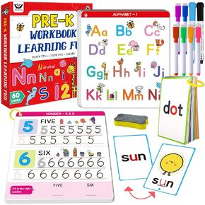 ElitePanda Preschool Learning Activities 60 Dry Erase Pages, Toddler Letter Tracing Books Ages 2 3 4 5, Autism Educational Fine Motor Skill Pre-K Workbook Learning Toy to Write for Kids 3 Year Old