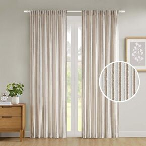 Madison Park Curtain Window Cationic Dye Clipped Jacquard Design Farmhouse Window Curtain, Light Blocking Living Room Drape for Bedroom, 1-Single Panel Pack Fits 1.25" Rod, Taylor, 50x84 Natural