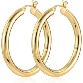 4mm Thick Hoop Earrings for Women 925 Sterling Silver Hoop Earrings, Hypoallergenic Large Hoop Lightweight Hollow Tube Big Hoops Earrings for Girls Jewelry Gift 2"/50MM