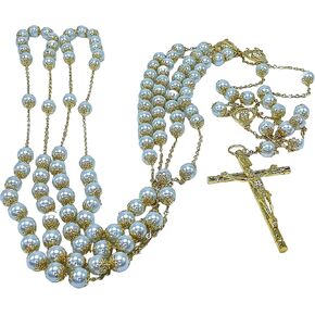 White Pearls Gold Plated Crystal Wedding Lasso/Crystal Wedding Rosary/Lazo De Boda De Crystal