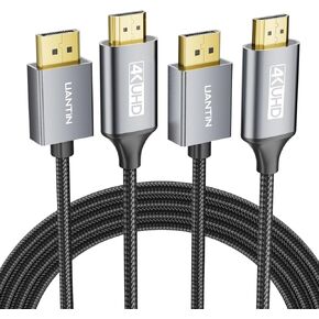 4K DisplayPort إلى كابل HDMI 3 قدم | 1080P @ 120 هرتز، 1440P / 2K @ 60 هرتز أحادي الاتجاه DP إلى HDMI ذكر منفذ عرض سلك مضفر إلى كابل HDMI لسطح المكتب، Dell، Lenovo، ThinkPad، HP، AMD، NVIDIA