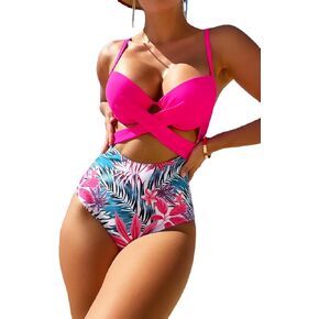Trendy Tandi Women's Printed One Piece Swimsuit Chest Cushion Integrated Swimwear Tummy Control High Waisted Bathing Suit