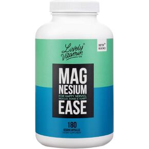 Lively Vitamin Co. Magnesium Ease - Chelated - Highly Bioavailable - Tension - Stress - Nerves - Immune Function - RLS - Headache - Migraine - Gluten Dairy Soy Free - Non-GMO - 360 Vegan Capsules