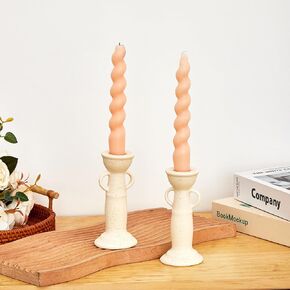 Denique Ceramic Candle Holders Set of 2, Creative Modern Minimalist Candlestick Holder Set, Table Centerpiece Taper Candle Holders, Candlelight Dinner Creative Decoration Ornaments (White)