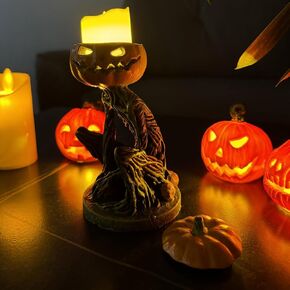 Halloween Tree Man Pumpkin Candle Holder - 5.5 Inch Spooky Resin Jack O Lantern Statue for Halloween, Christmas, Party Decor in Saudi Arabia