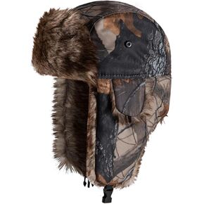 Camo Trapper Hat Russian Ushanka Hat Men Women, Warm Winter Hat Windproof Trooper Hunting Ski Cap Ear Flap Cold Weather