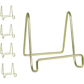 BANBERRY DESIGNS Wire Easel Display Stand Plate Holders - Smooth Brass Metal - 4 Inch - Set of 5
