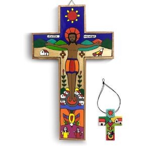 JC God & Co Wooden Cross Wall Decor Christian Wall Art Christian Gift Hand Crafted Crosses Wall Decor Mexican Art Wooden Crosses Crucifix Wall Cross 5 x 8 inches