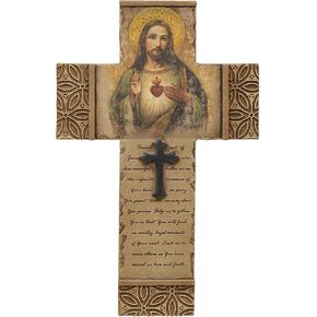 Joseph's Studio by Roman - Sacred Heart Wall Cross, Renaissance Collection, 8" H, Resin and Stone, Religious Gift, Decoration, Collection, Durable, Long Lasting
