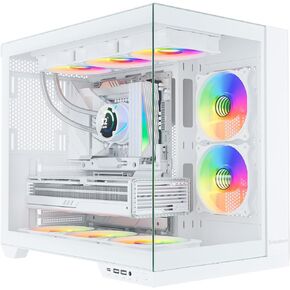 ATX PC Case, 5 ARGB Fans, Type-C Port, 270-Degree Full-View Tempered Glass Panel, Supports up to 360mm Water Cooling Radiator ATX Mid-Tower Computer Case H602