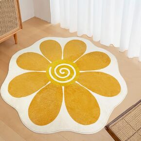 USTIDE Large Flower Rug Round 63 Inch,Pink Circle Rug for Bedroom Living Room Washable Floral Rug Soft Rug for Girls Room
