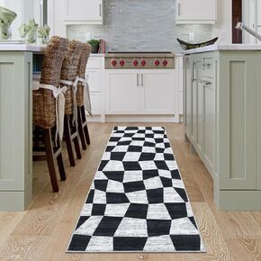 COZYLOOM Washable Rug 8x10 Rug for Living Room Modern Checkered Rug Non Slip Throw Rugs Large Area Rug for Bedroom Soft Low Pile Stain Resistant Carpet for Dining Room Nursery Office 8'x10' Black