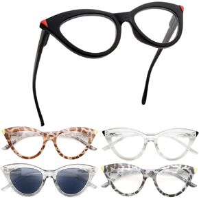 GUD Cat-Eye Style Reading Glasses for Women - 5 pairs Ladies Readers for small size +4.00