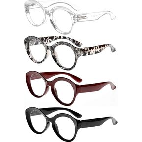 Eyekepper 4 نظارات قراءة مستديرة للتعبئة للنساء بإطار كبير قارئ أنيق +1.75
