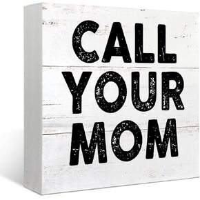 Mtrgdn Call Your Mom Wood Box Sign Desk Decor Rustic Funny Wooden Box Block Sign Decorations for Home Bedroom College Dorm Wall Tabletop Desk Decor