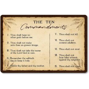 CAKIROTS Ten Commandments Wall Decor Thou Shalt Have No Other Gods Before Me Wooden Hanging Sign Vintage Christian Sign Christian Gifts 12 x 8 Inches
